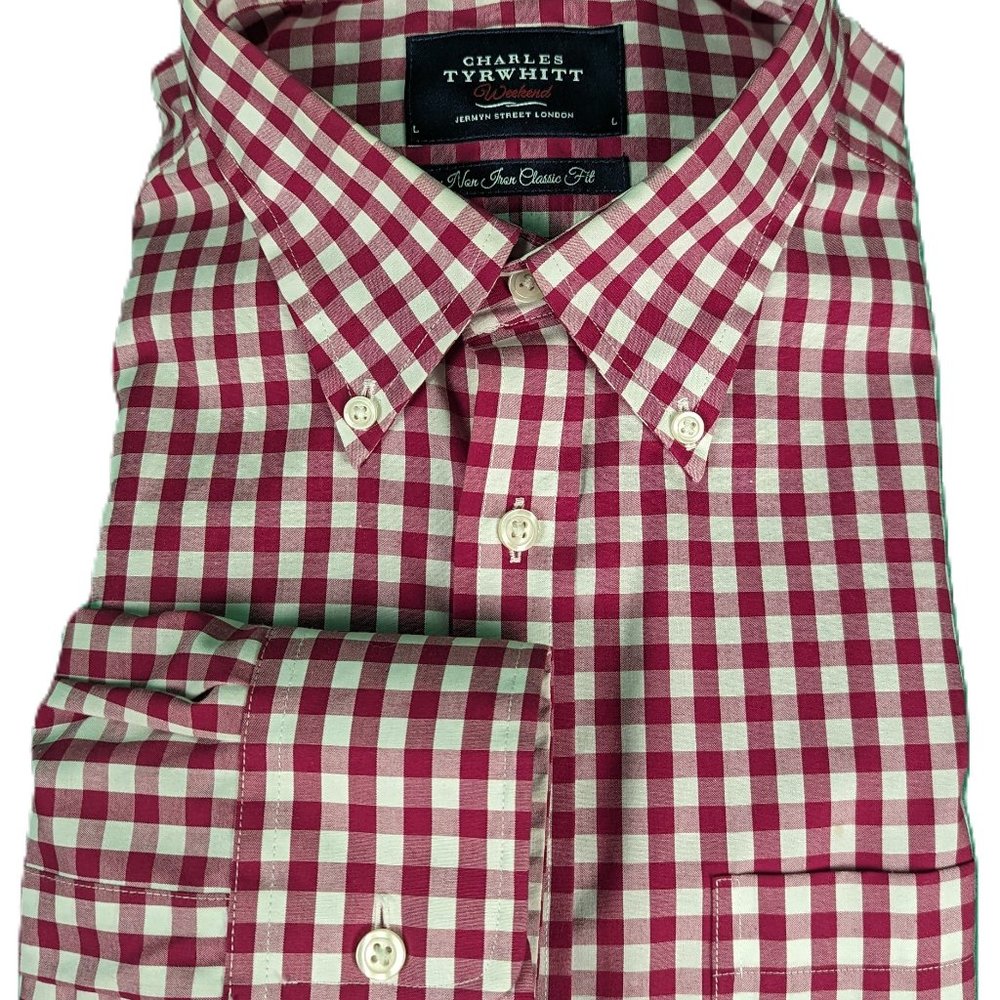 Charles Tyrwhitt Gingham Checked Red Mens Long Sleeve Buttono Down Dress…
